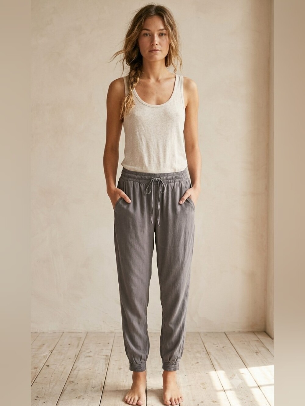 Relaxed Drawstring Jogger Pants - Gray